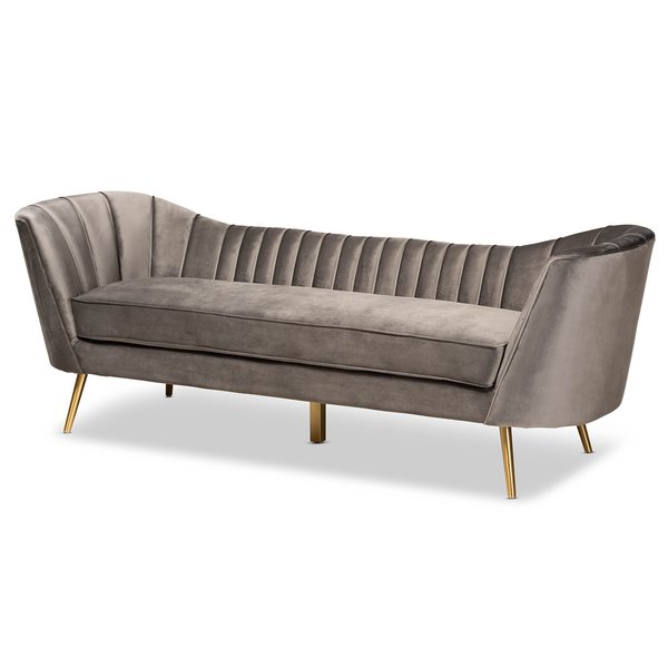 Baxton Studio Kailyn Glam and Luxe Grey Velvet Fabric and Gold Finished Sofa 174-11024-Zoro